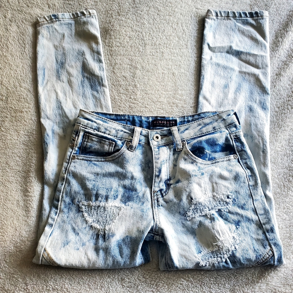 M. Society‎ Politically Incorrect Jeans Girls 12 Blue Faded Distressed
